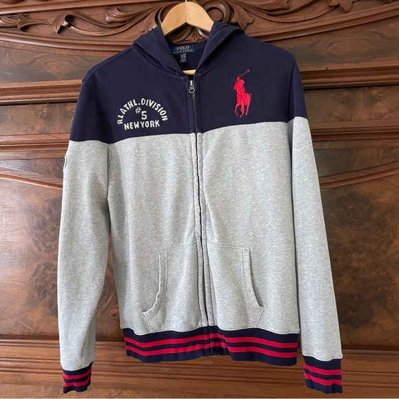 Polo Ralph Lauren Big Pony Navy & Grey Full Zip Hoodie Sweatshirt XL/TG 18-20 - Picture 7 of 15